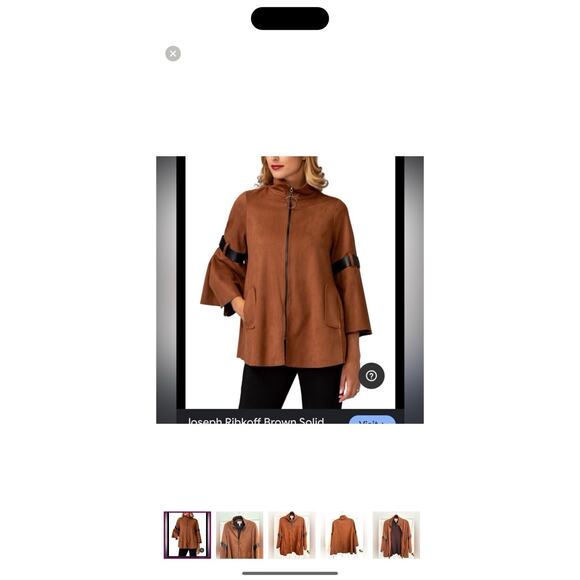 Joseph Ribkoff Swing Jacket Women 6 Brown Vegan Suede Bell Sleeves Full Zip - Picture 2 of 9